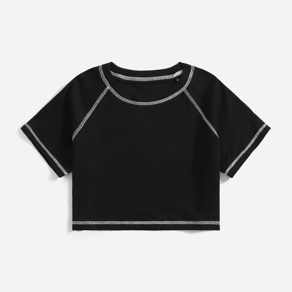 

Stitching Trim Crop Tee, Black