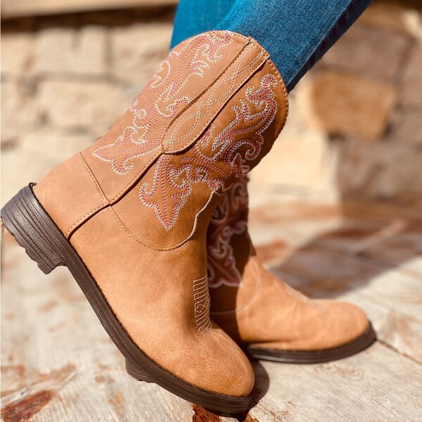 

Floral Embroidery Boots, Brown