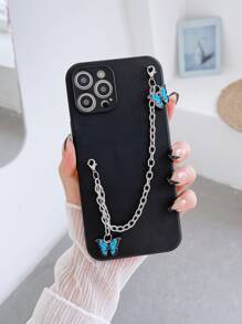 Butterfly Decor Chain Hand Strap Phone Case - Multicolor - View 1