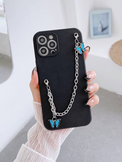 Butterfly Decor Chain Hand Strap Phone Case