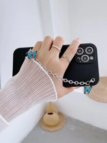 Butterfly Decor Chain Hand Strap Phone Case - Multicolor - View 5