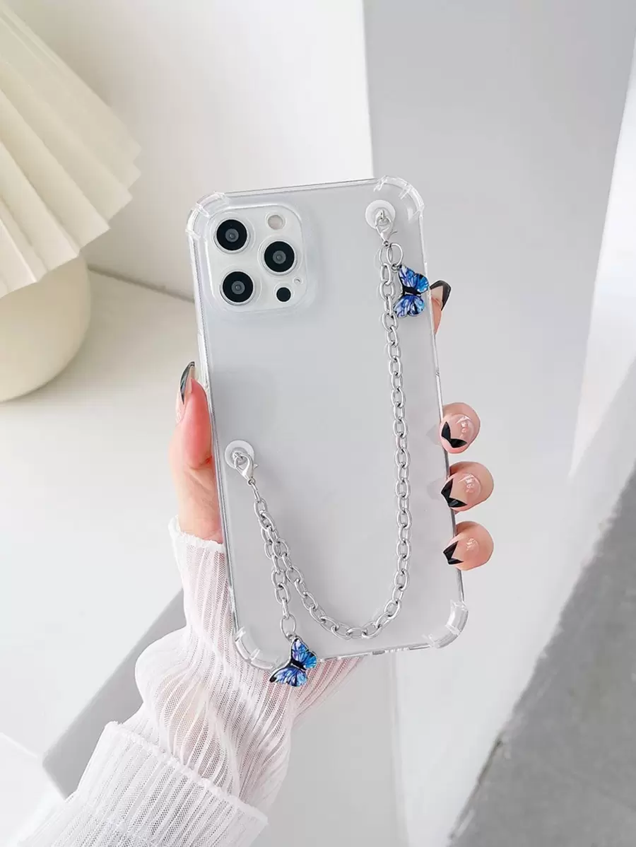 Butterfly Decor Chain Hand Strap Phone Case - Multicolor - View 1