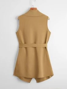 SHEIN Clasi Rib-knit Belted Waterfall Coat - Khaki - View 2