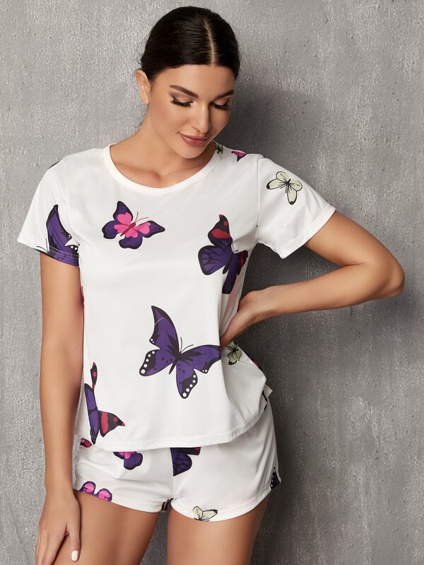 SHEIN Mulvari Butterfly Print Pajama Set SHEIN USA