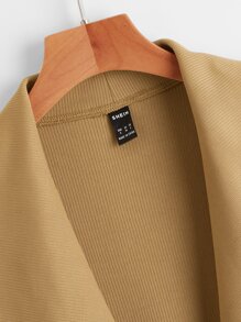 SHEIN Clasi Rib-knit Belted Waterfall Coat - Khaki - View 3
