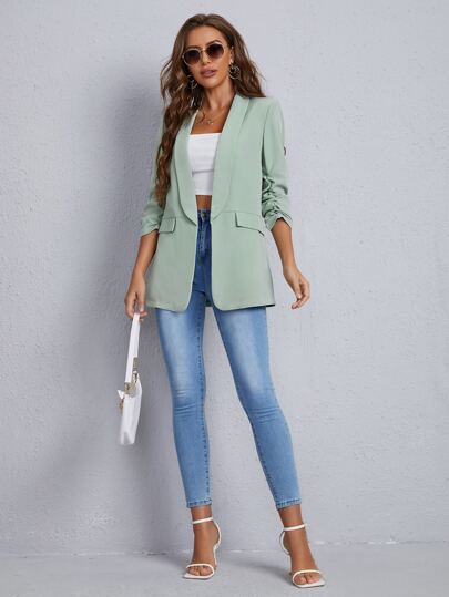 BizChic Women's Romantic Elegant Casual Blazer Jacket With Shawl Neck, 3/4 Sleeve, Front Open, Versatile For Business, Commute, Daily Wear, Autumn 2025 Collection