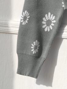 Daisy Pattern Button Front Cardigan - Grey - View 5