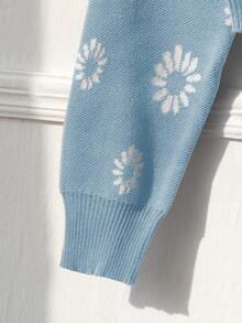 Daisy Pattern Button Front Cardigan - Baby Blue - View 5