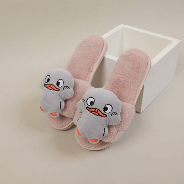 

Cartoon Decor Fluffy Slippers, Pink