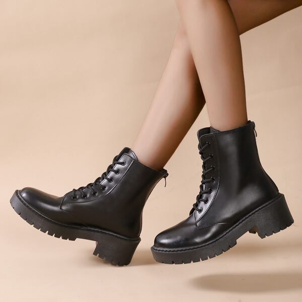 

Minimalist Lace-up Front Combat Boots, Black