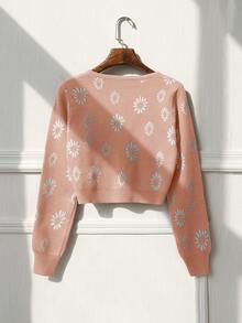 Daisy Pattern Button Front Cardigan - Dusty Pink - View 2