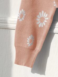 Daisy Pattern Button Front Cardigan - Dusty Pink - View 4