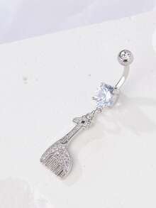 Cubic Zirconia Giraffe Charm Navel Belly Ring - Silver - View 2
