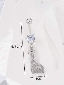 Cubic Zirconia Giraffe Charm Navel Belly Ring - Silver - View 4