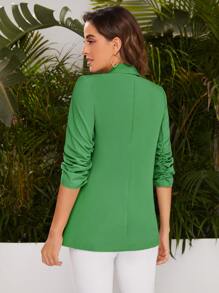 SHEIN BIZwear 青果領收褶袖翻蓋細節西裝外套工作服 - 綠色 - 查看 3