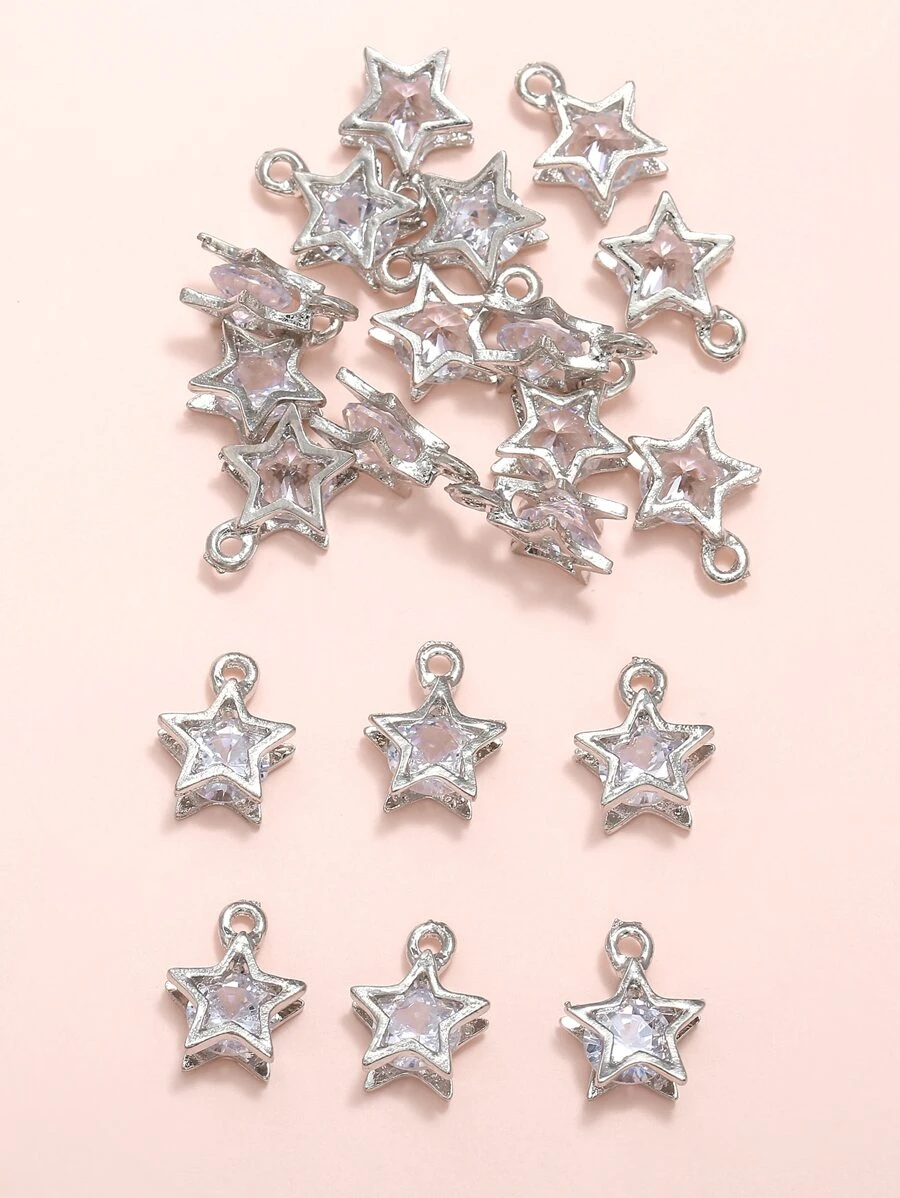 20入組方晶鋯石裝飾星星DIY首飾吊墜 - 銀色 - 查看 1