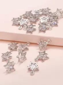 20入組方晶鋯石裝飾星星DIY首飾吊墜 - 銀色 - 查看 2