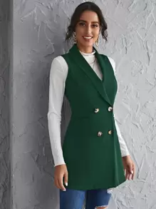 SHEIN Clasi Shawl Collar Double Breasted Vest Blazer In Fall/Winter - Dark Green - View 4