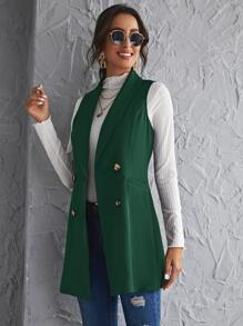 SHEIN Clasi Shawl Collar Double Breasted Vest Blazer In Fall/Winter - Dark Green - View 5