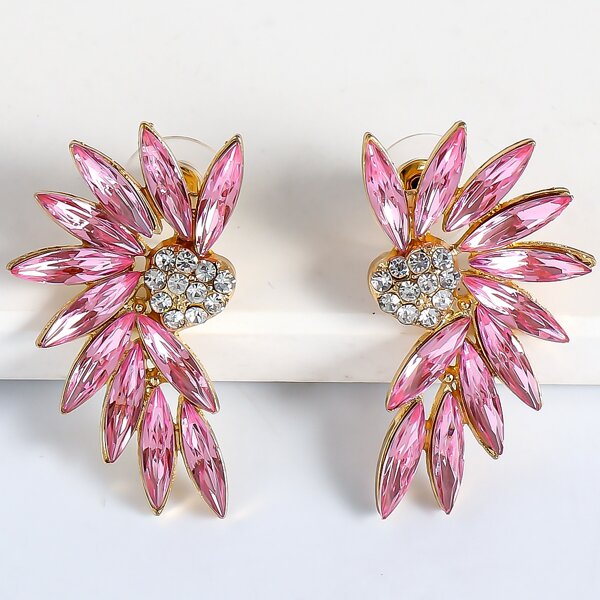 

Rhinestone Decor Earrings, Pink