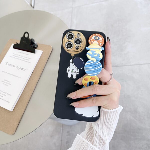 

Cartoon Astronaut Phone Case With Wristband, Multicolor