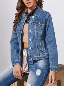 כפתור כפתורים קדמיים פשוט קז'ואל ז'קט ג'ינס - שטיפה בינונית - ראה 1