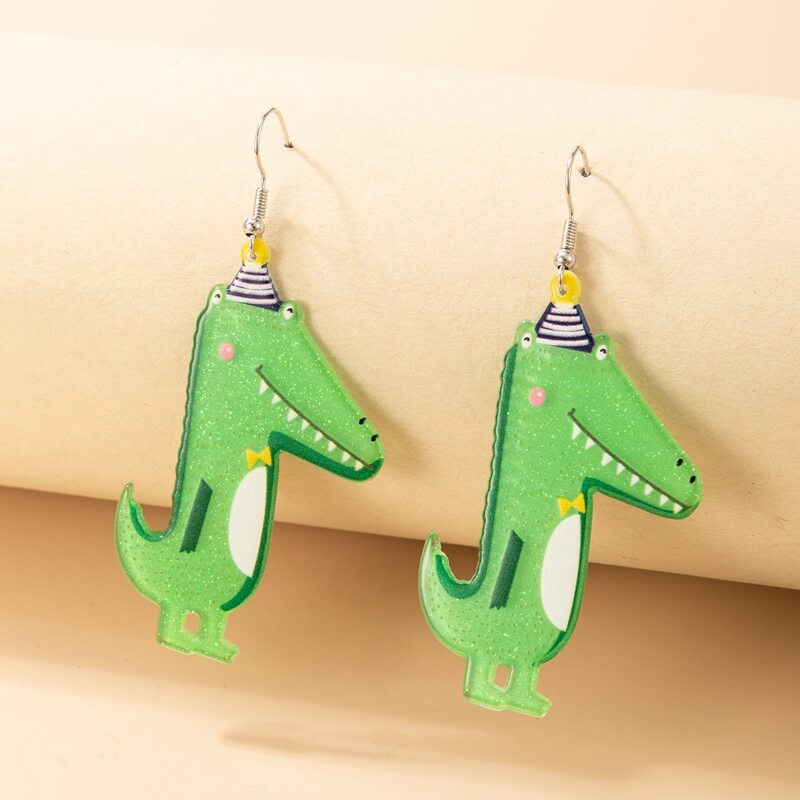 

Dinosaur Decor Drop Earrings, Green