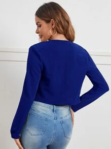 SHEIN Unity Solid Open Front Crop Jacket In Fall/Winter - Royal Blue - View 2