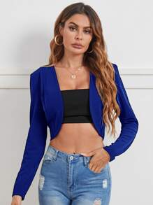 SHEIN Unity Solid Open Front Crop Jacket In Fall/Winter - Royal Blue - View 5