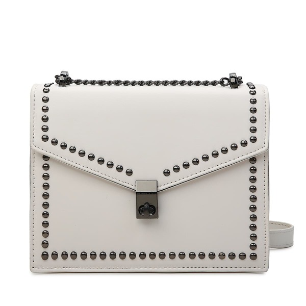 

Studded Decor Flap Square Bag, White