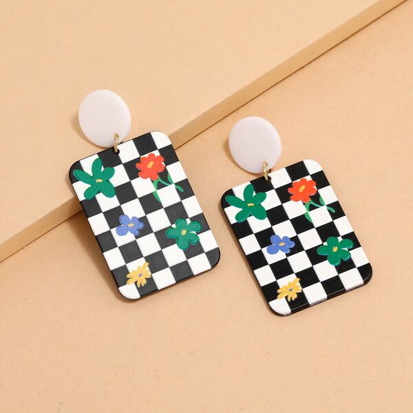 

Plaid Acrylic Earrings, Multicolor