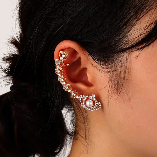 

Rhinestone & Faux Pearl Decor Earrings, Gold