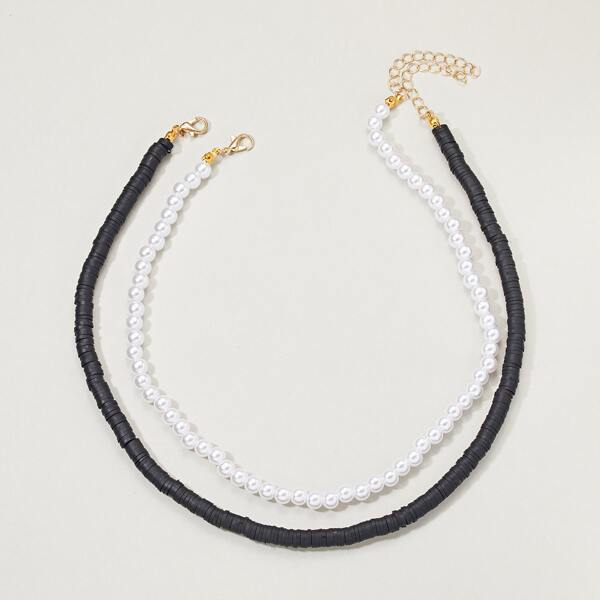 

2pcs Faux Pearl Decor Necklace, Multicolor
