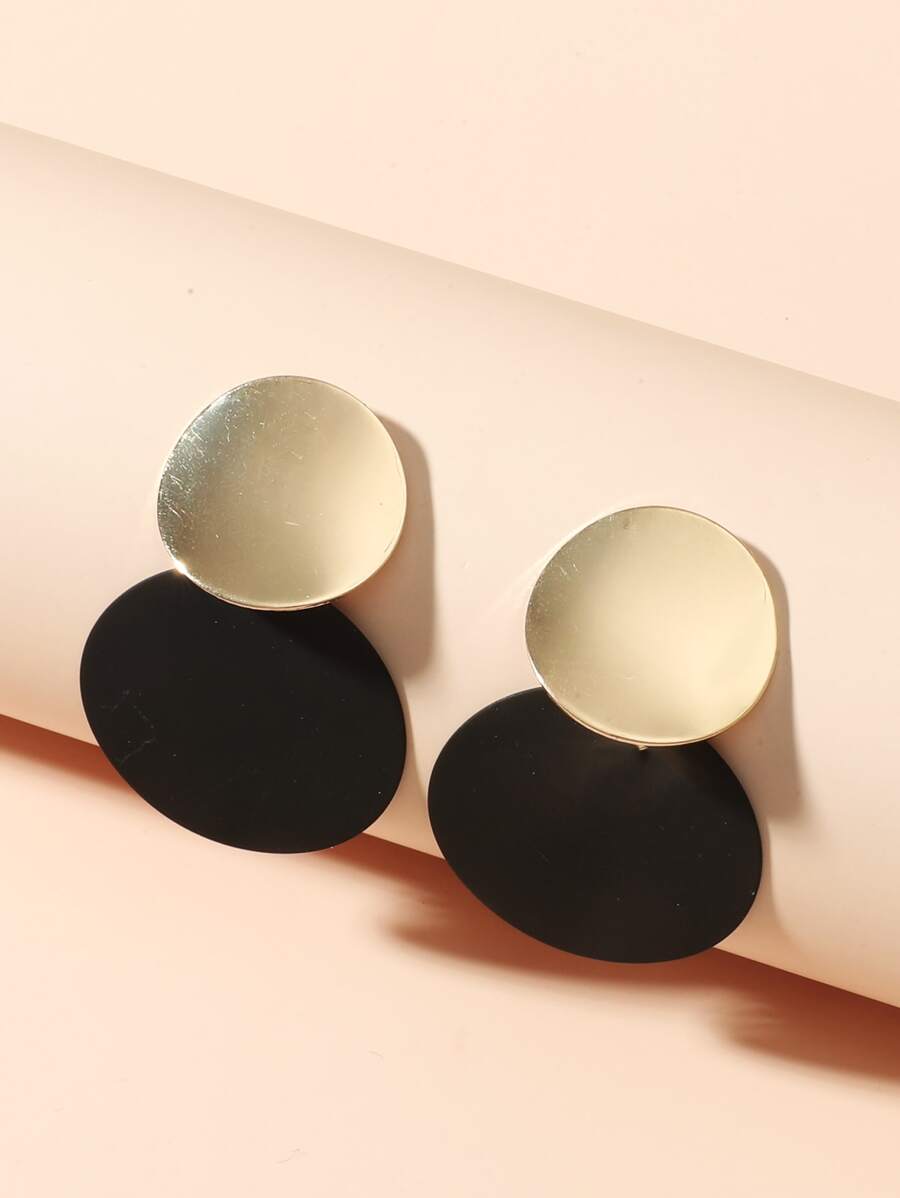 Round Drop Earrings - Black - View 1