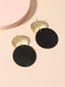 Round Drop Earrings - Black - View 2