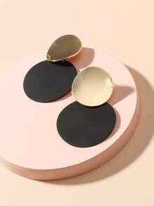 Round Drop Earrings - Black - View 4