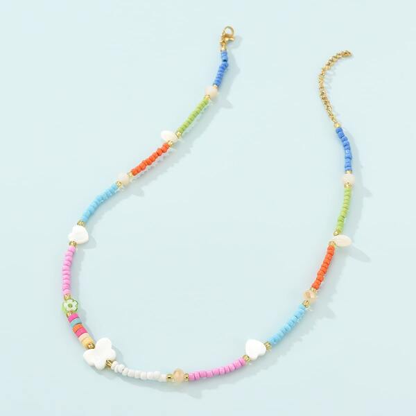 

Heart Decor Beaded Necklace, Multicolor
