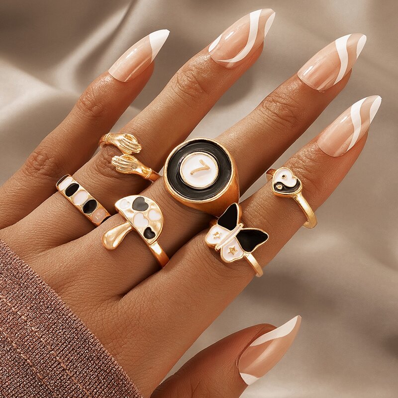 

6pcs Yin & Yang Decor Ring, Gold