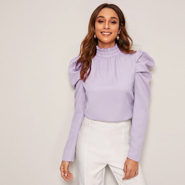 

Frilled Neck Gigot Sleeve Top, Lilac purple