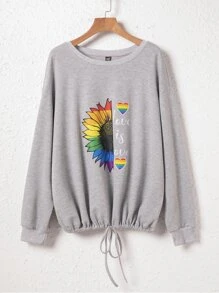 Sudadera LGBT con estampado de slogan con cordón - Gris Claro - Ver 1