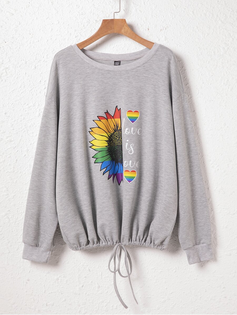 Sudadera LGBT con estampado de slogan con cordón - Gris Claro - Ver 1