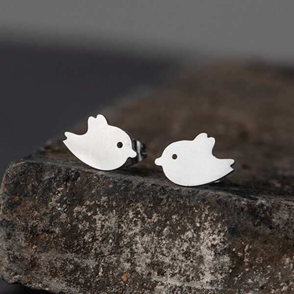 

Bird Stud Earrings, Silver