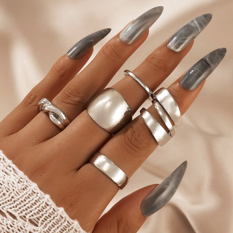 

5pcs Twist Design Ring, Silver