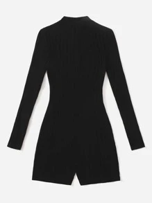 SHEIN EZwear رومبير كاجوال مرجانية الياقة والأكمام الطويلة مصنوعة من قماش محبوك قطني