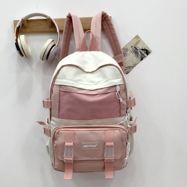

Two Tone Large Capacity Backpack, Pink