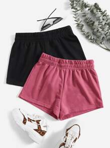 SHEIN EZwear 2 Gói Quần Short Thể Thao Lưng Thun Co Giãn Chắc Chắn - Nhiều màu - Xem 1