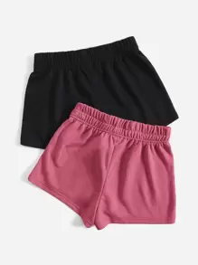 SHEIN EZwear 2 Gói Quần Short Thể Thao Lưng Thun Co Giãn Chắc Chắn - Nhiều màu - Xem 2