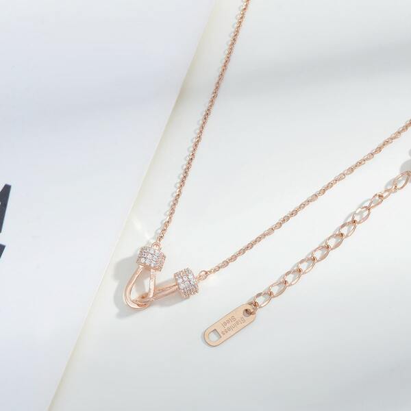 

18K Gold Plated Zircon Detail Necklace, Rose gold