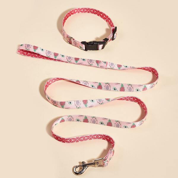 

1pc Pitaya Print Pet Collar & 1pc Leash, Multicolor