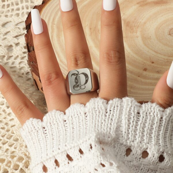 

Abstract Letter Graphic Ring, Silver